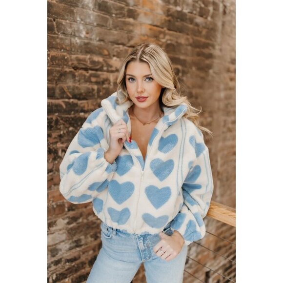 Cider Sherpa Crop Oversize Heart Jacket S - Picture 1 of 7